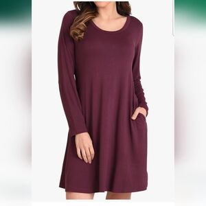 Casual Long Sleeve Burgundy Dress